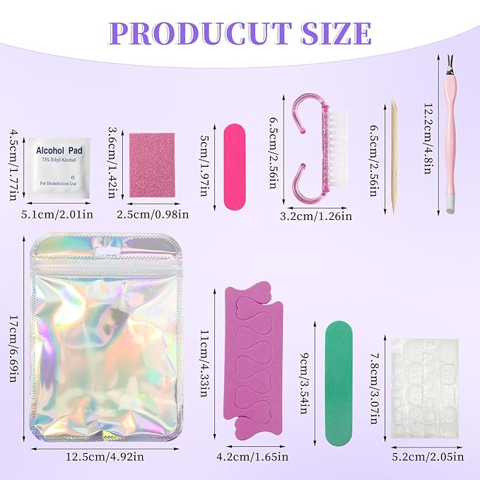 TADOPRO Press On Nail Tool Kit, Disposable Nail Prep Kit for Toenails Salon Home Nail Business Supplies with Toe Separators, Nail File, Handle Grip Nail Brush, Cuticle Trimmer Push(5pcs Set)