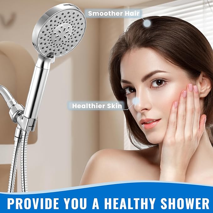 Ryamen Filtered Shower Head with Handheld, High Pressure 9-Spray Modes Detachable Shower Head with Filter for Hard Water-Remove Chlorine & Impurities, Improve Skin & Hair Health, 2 Filters, Chrome