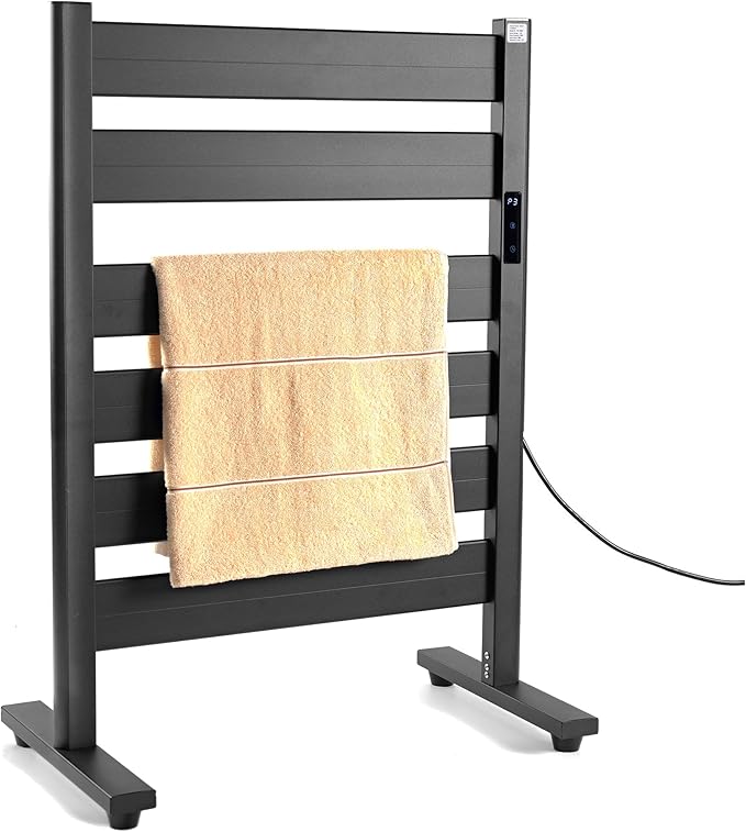 Towel Warmer for Bathroom, 6-Bar, Upgraded Extra-Wide Heating Area, Built-in Timer and Temperature Adjustment, Overheating Protection. Large Free-Standing Heated Towel Rack，Matte Black