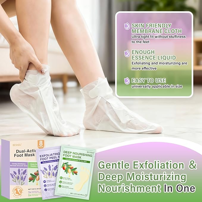 5Pack Moisturizing＆3Psck Foot Peeling Foot Mask, Hydrating Foot Masks Dry Cracked Feet, Soothing Moisturizer Repair Rough Heels＆Baby Soft Feet, Exfoliator Peel Calluses Dead Skin Callus Remover(8P)