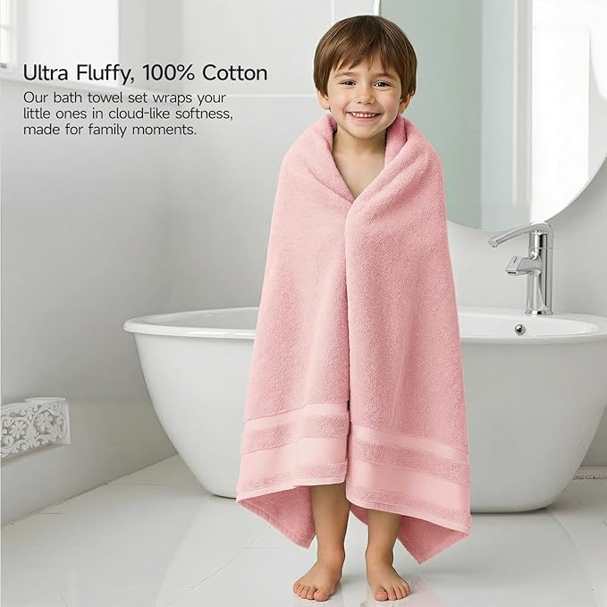 REDKISS 100% Cotton Bath Towels Set of 2, Extra Large Bath Sheets 35 X 70 Inches, Super Soft, Highly Absorbent & Quick Dry Shower Towels for Bathroom, Gym, Spa, Pool & Hotel, Pink