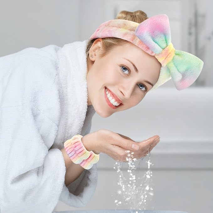 Wteehn 6pcs Headband and Wristband for Face Washing, Makeup Spa Skincare Headband, Skin Care Face Wash Headbands Wrist Bands Tools Set, for Women and Teen Girls Gifts