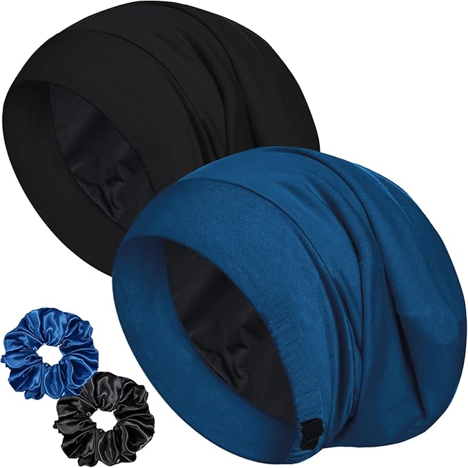 Sleep Cap Bonnet for Sleeping, Adjustable Cooling Ice Silk Lined Hair Bonnets for Natural Curly Braids Beanie Hat Women Men