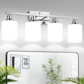 MOKATNG 4-Light Vanity Light with Milky White Shades, Chrome Bathroom Lighting Fixtures Over Mirror, Modern Bathroom Wall Lamp for Mirror Living Room Cabinet Bedroom