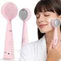 PRITECH Facial Cleansing Brush, Rechargeable Silicone Face Scrubber with Constant-Temperature Heating, Vibrating Exfoliator Scrubber for Deep Pore Cleaning, Waterproof Face Brush for Women & Men -Pink
