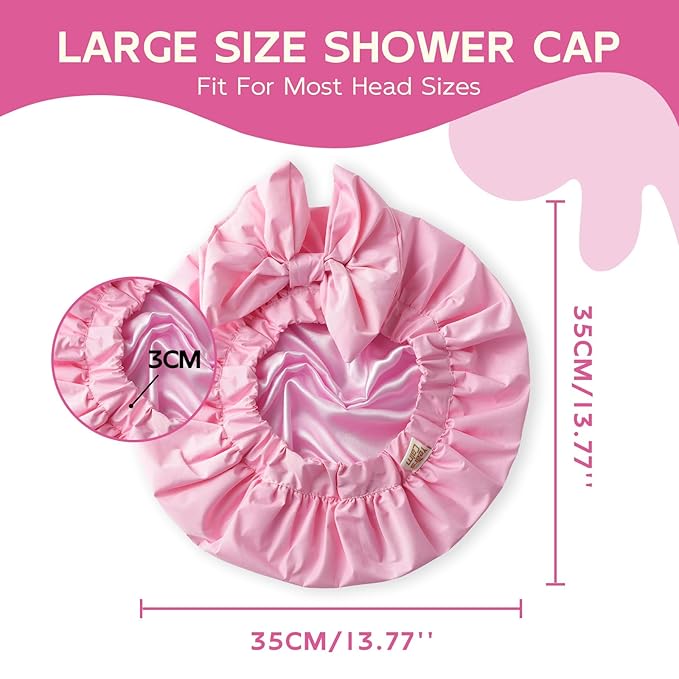 Years Calm Extra Large Shower Cap for Long Thick Hair – Waterproof Double Layer Bath Cap with Satin Lining, Secure Elastic Fit for Braids, Curls & Extensions