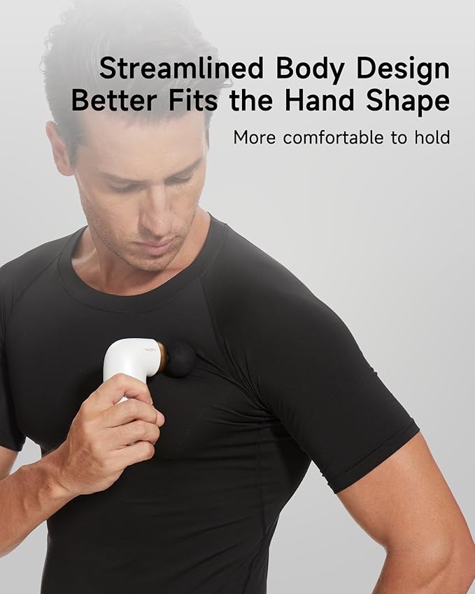 HEYCHY A1 Super Mini Massage Gun, Percussion Deep Tissues Muscle Massager, Travel Massage Gun, Compact Sports Massager, Portable Handheld Massager for Office Gifts for Him/Her, Home, Athletes(White)