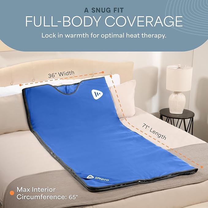 LifePro RejuvaWrap Infrared Sauna Blanket for Detox & Relaxation – Low EMF Carbon Fiber Heating, 9 Temp Levels, 5 Colors – Portable Sauna Blanket Infrared with Waterproof Interior & Carry Bag