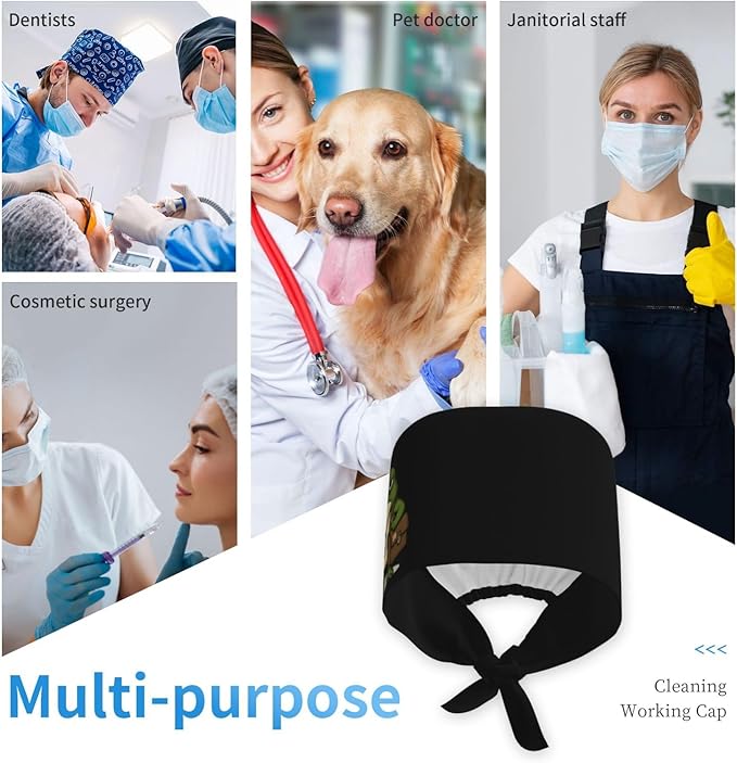 Alligator Ice Cream Working Cap, Scrub Cap with Sweatband, Adjustable Tie Back Hat Breathable Headgear for Women/Men