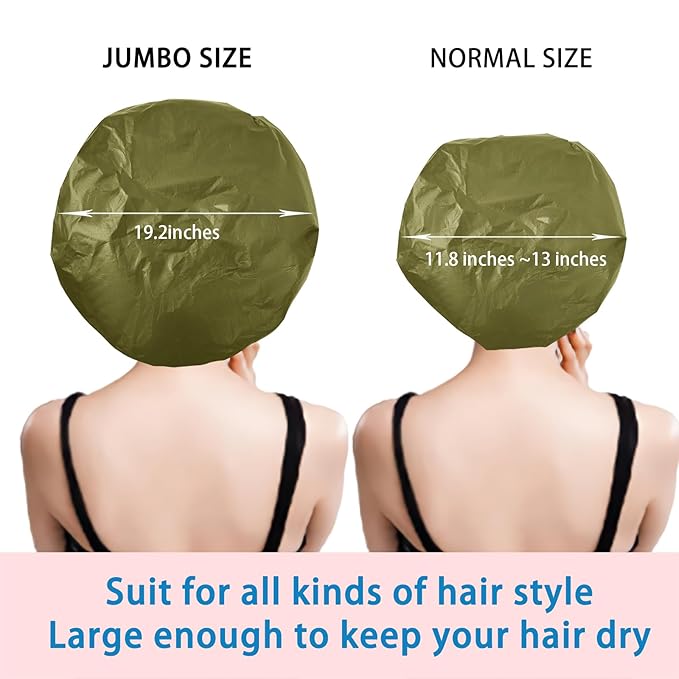 Jumbo Size Shower Cap 2 PCS Waterproof Shower Caps for Women, Extra Large Shower Cap, Reusable Super Large Bath Caps Hair Cap for Long Thick Curly Hair, Locs, Twist Braids - Black+Green
