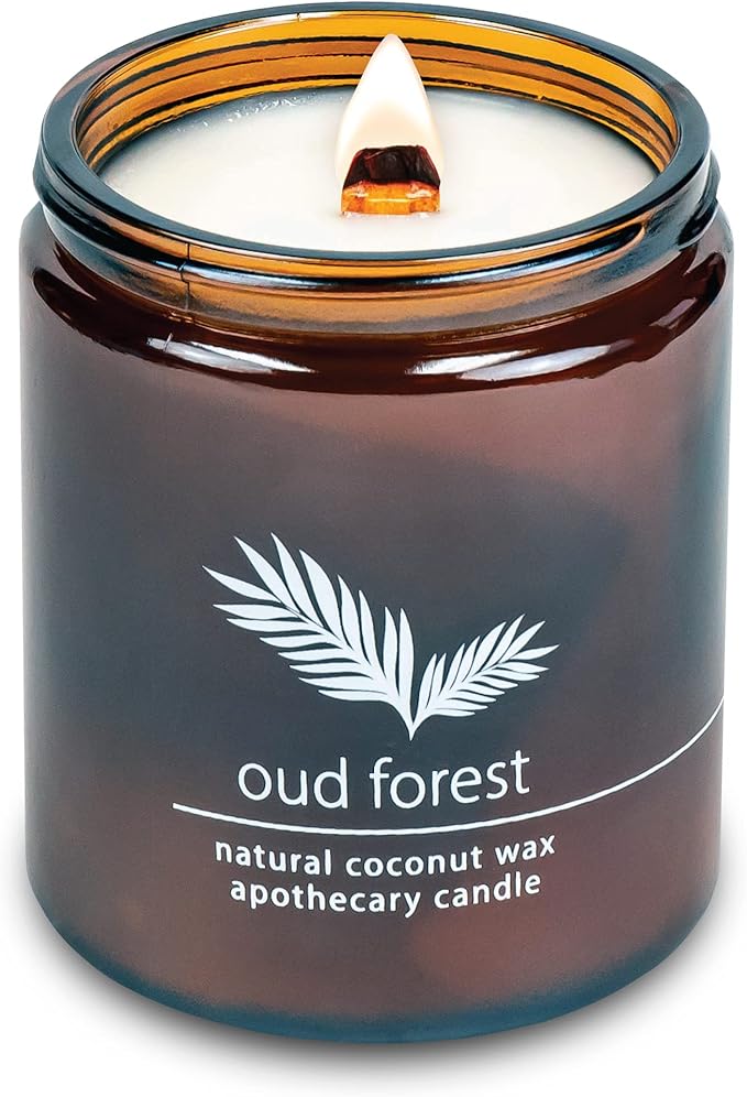 Hemlock Park Oud Forest Apothecary Hand-Poured Scented Candle | Crackling Wood Wick, Botanical Fragrance & Coconut Wax | Up to 60 Hour Burn Time | 8 oz