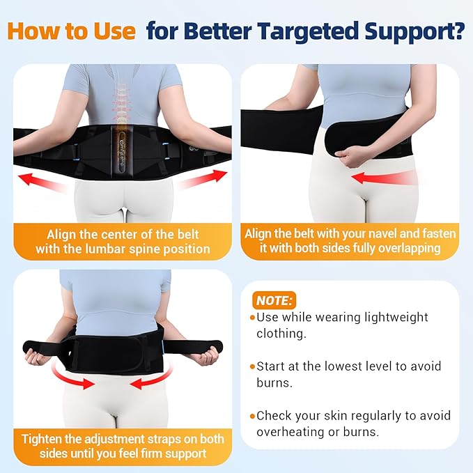 Comfytemp Cordless Heating Pad with Back Brace for Lower Back, FSA Eligible HSA Portable Wireless Wearable Heated Rechargeable Lumbar Support Mothers Day Gift, 3 Heat 3 Timer, 52"(No Massage)