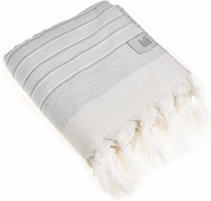 Beach Towel | Cotton Beach Towels, Easy to Carry, Sand Free, Highly Absorbent, Quick Dry, Turkish Towels for Travel Camping Bath Sauna Beach Gym Fitness Pool Yoga SPA by Lahammam, Eftelia, Gray