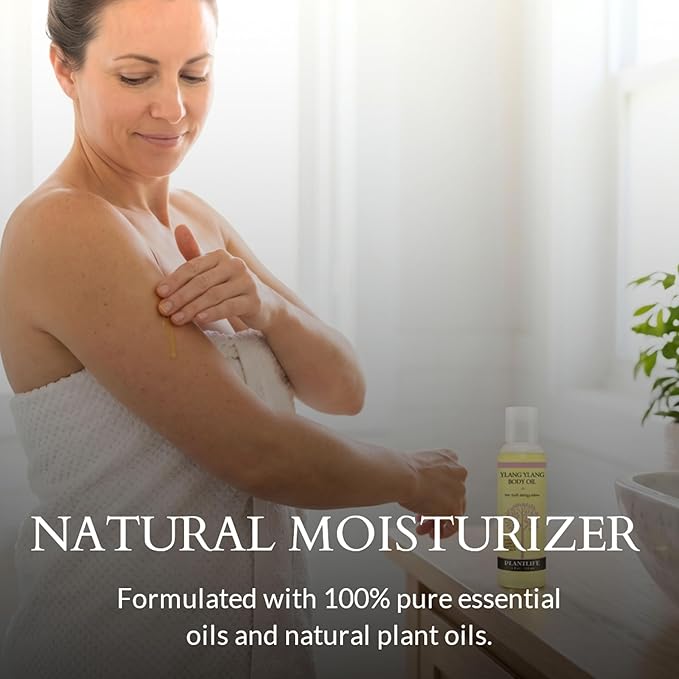 Plantlife Ylang Ylang Body Oil - Moisturizing Natural Body Oil for All Skin Types - Nourishing Dry Skin and Making It Feel Soft and Silky for Women & Men - Bath, Body & Massage Oil - 4oz