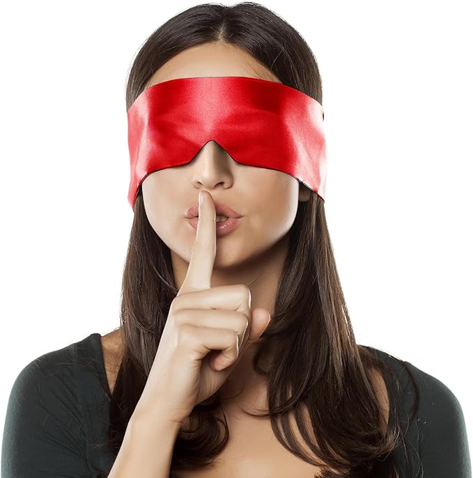 FRESHME Satin Eye Mask Sleeping - Adjustable Eye Shade Soft and Comfortable Satin Eye Blinder Cover for Women Men Night Travel Nap Meditation Valentine's Day Gift 160cm/63in Black and Red