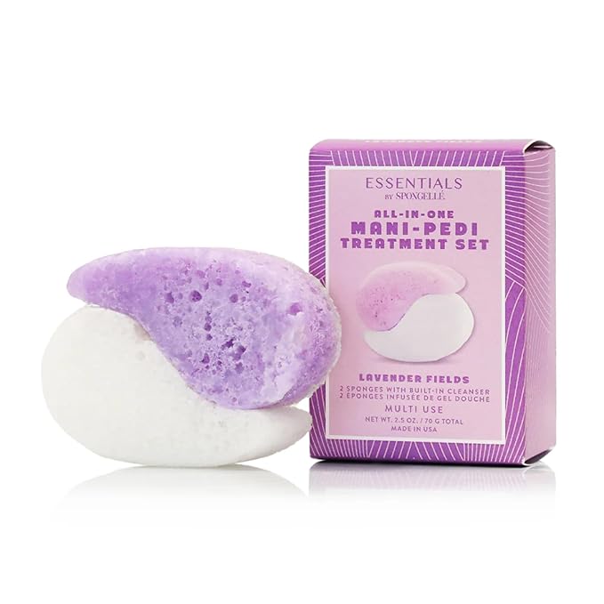 Spongellé Essentials Lavender Fields Mani/Pedi Buffer | Exfoliating Foot & Nail Scrub | Cleanse, Exfoliate, and Nourish in one easy step | Cruelty-Free, Vegan, Dermatologist-Tested, Made in USA