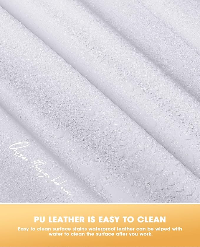 Onism Lash Bed Cover for Eyelash Extensions - Professional 6ft Massage Table Cover with Side Storage Pocket, Waterproof PU Leather & Stretchy Spandex Sides, Wipeable Spa Bed Sheets (White)