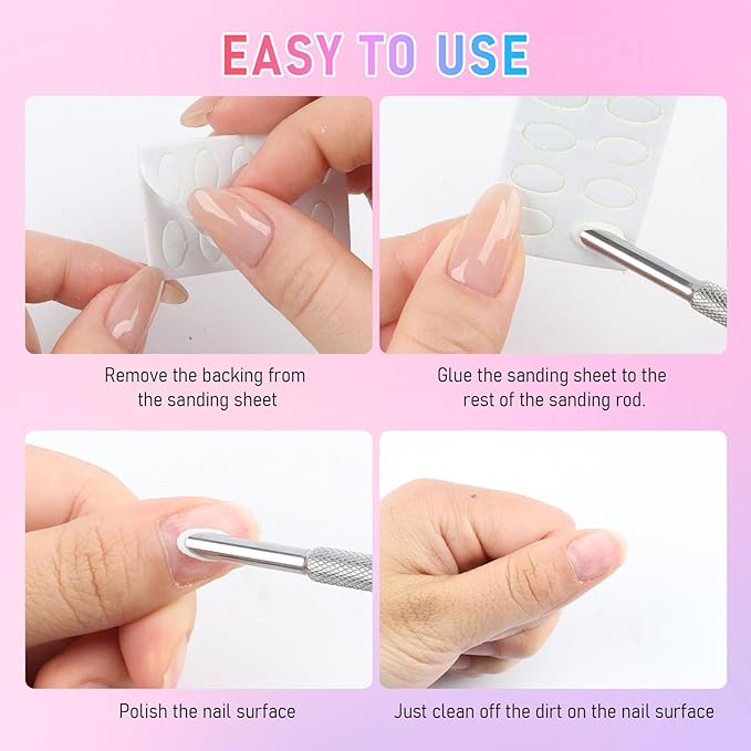 Pre-Treatment Cuticle Pusher, Dual Ended Cuticle Remover Russian Prep Nail Pushers with 100/180 Grit Sandpaper Sheets, Nail Care for Manicure Pedicure Nail Art and Foot Salon Home