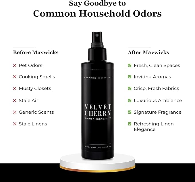 Mavwicks Fragrances - (Velvet Cherry) Linen & Room Spray (8oz) – Bedroom & Home Fragrance Mist, Long-Lasting Freshness To Brighten Up Your Space, Fabric & Air Freshener, Aromatherapy Scent Spray