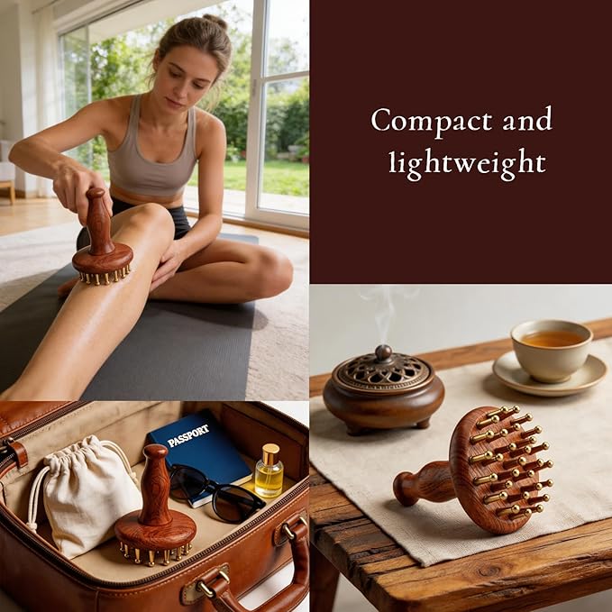 29-Teeth Copper Gua Sha Massage Comb, Meridian Massage Brush for Full Body and Scalp, Portable SPA Therapy Tool for Neck Shoulder Back Leg(1 Pcs)