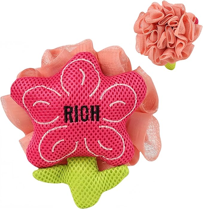 Kids Loofah, Cute Cartoon Animal Kids Bath Sponge with Hanging Rope, Soft Double Mesh for Rich Lather (Money Flower)