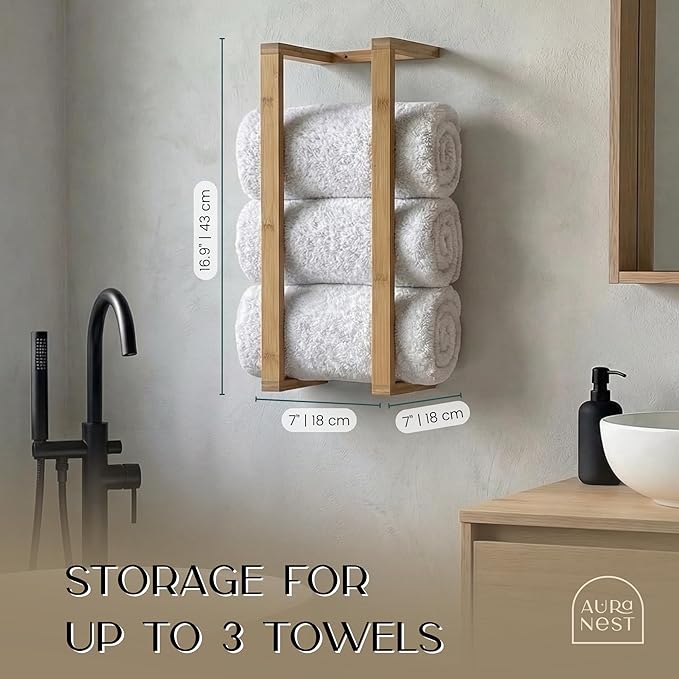 Bamboo Towel Racks - Vertical Wood Towel Rack Bamboo Bathroom Accessories, Storage, Wall Towel Rack for Rolled Towels for Bathroom Furniture, Spa Furniture and Decor (Natural, Medium)
