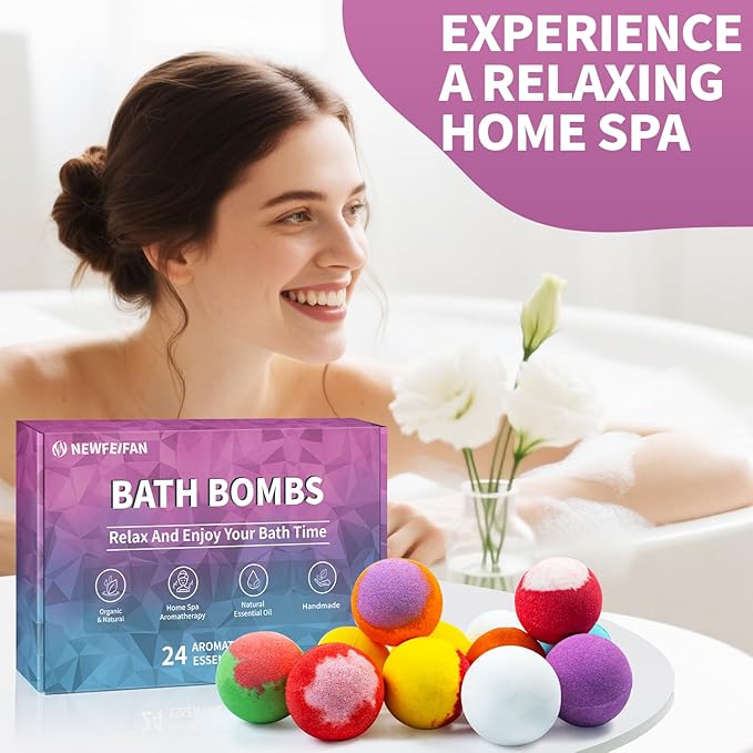 Bath Bombs for Women & Men, Basket Set for Mothers Day Gifts for Mom, 24-Pack Handmade Natural & Organic Essential Oil Bath Bomb, Spa Relaxing Teacher Appreciation Gifts for Wife Girlfriend