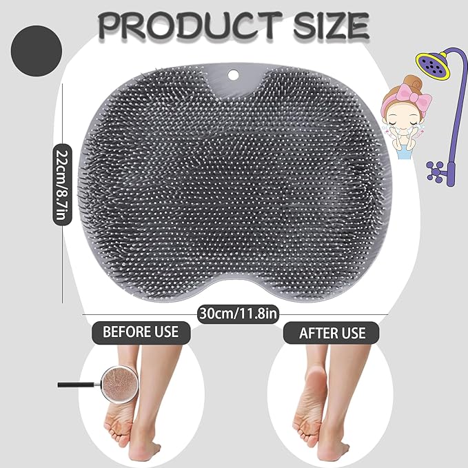 Shower Foot Scrubber, Wall Mounted Bath Massage Pad, Back Scrubber Back with Non Slip Suction Cups to Improve Circulation, Soothe Achy Feet (Grey)