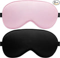 Silk Sleep Mask – 2 Pack Silk Eye Mask for Sleeping, Adjustable Strap, 100% Blackout, Soft Travel & Home Sleep Shade Cover for Women & Men (Pink & Black)