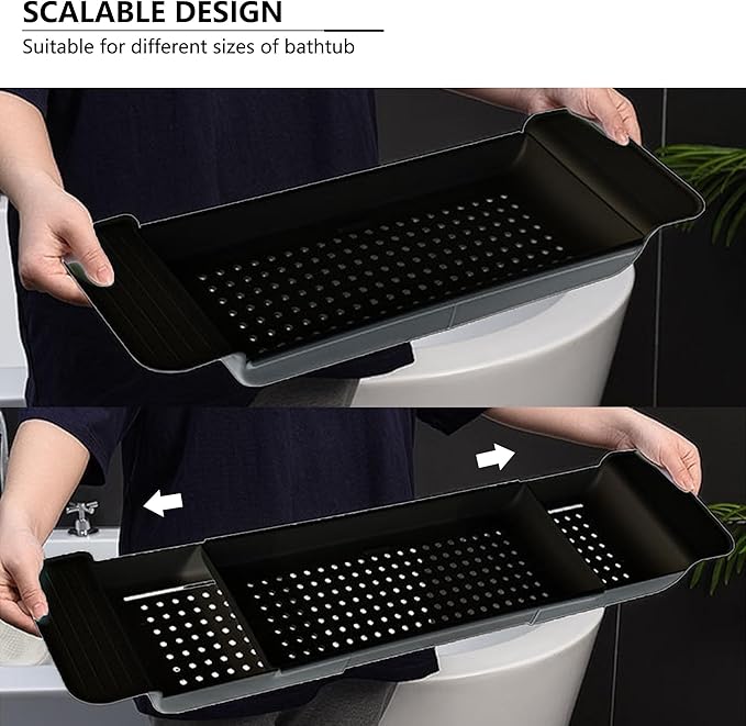 Bath Tub Tray - Stretchable, Strong Load-Bearing, Plastic, Anti-Slip Design - Ultimate Bathtub Caddy Tray(Black)