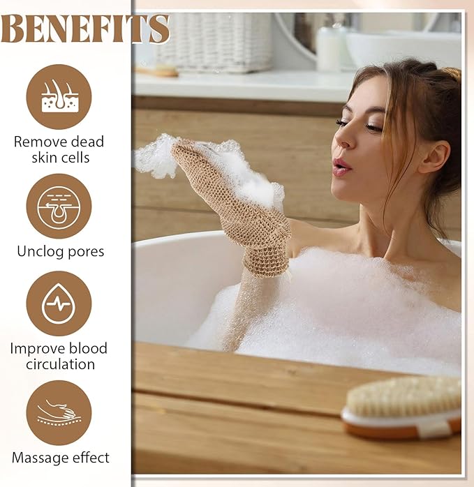 30 Pcs Exfoliating Shower Gloves Stretchable Jute Bath Mitts with Hanging Loop Body Scrubber Exfoliator Loofah Washcloth Deep Clean Dead Skin for Spa Massage Skin Shower Hotel Use(Brown)