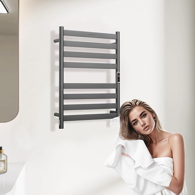 Heated Wall Mounted Electric Towel Warmer Rack,Timer & Temperature Control, 8 Bar Stainless Steel Towel Heater for Bathroom (Gunmetal Grey, 8 Bars)