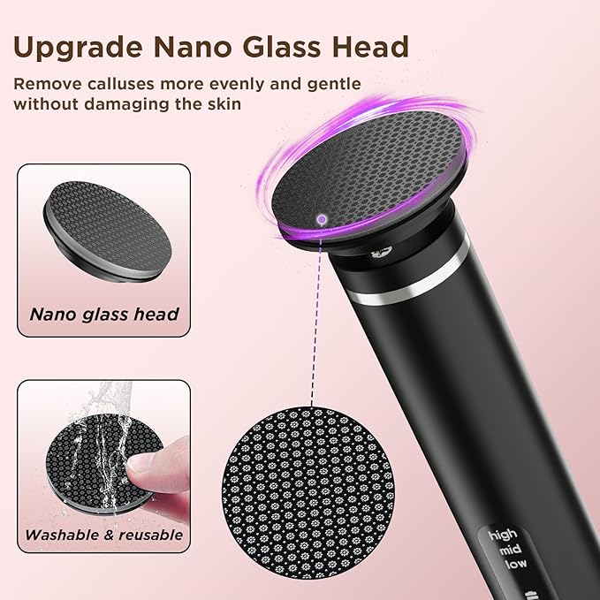 Electric Foot Callus Remover with Nano-Glass Head & 60Pcs Sandpaper Discs, 3 Hours Run Time, Electric Callus Remover for Feet with 3 Adjustable Speeds, Pedicure Tools for Dry Dead Skin Cracked Heels