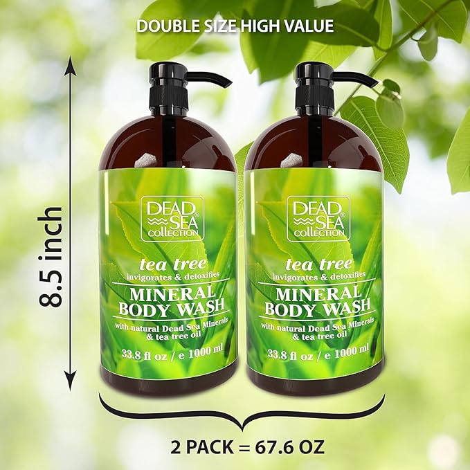 Dead Sea Collection Tea Tree Body Wash for Women and Men - with Pure Dead Sea Minerals and Tea Tree Oil - Cleanses and Moisturizes Skin - Pack of 2 (67.6 fl. oz)