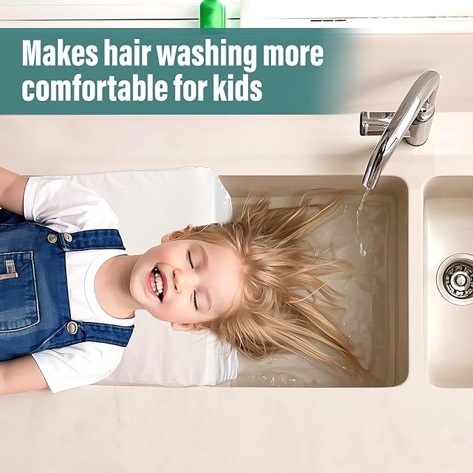 Wibeelee Hair Washing Station for Kids Waterproof Shampoo Foam Mat with Ergonomic Design Non Slip Bath Pillow Sink Soft Neck Support for Easy Hair Wash