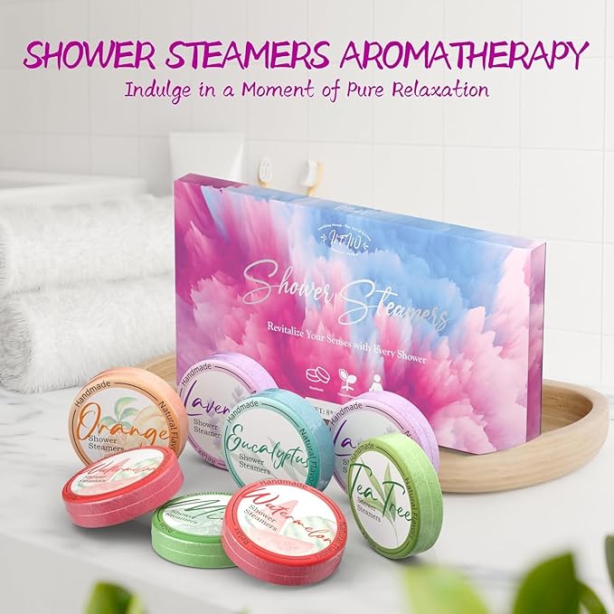 Shower Steamers Aromatherapy 8 Pack –Natural Essential Oil Shower Bombs for Self Care, Home Spa, Stress Relief & Relaxation, Birthday Gifts for Women and Men. Dreamy Watercolor Style