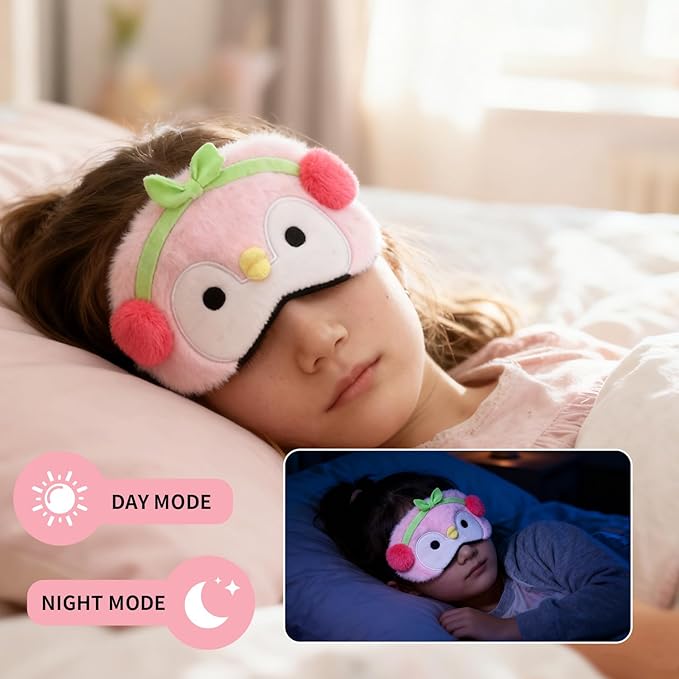 PERFECTSIGHT Sleep Eye Masks, Cute Sleep Eye Cover Lightweight Adjustable Eyeshade Mask Cover for Women Men Sleep Travel Nap, Penguin