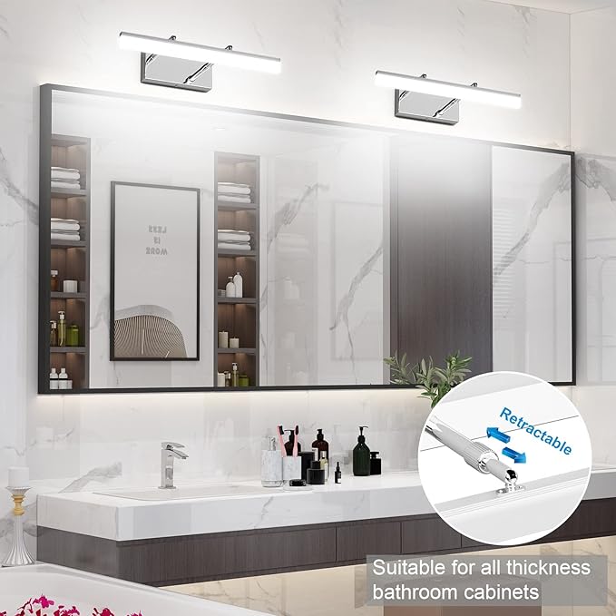 Aipsun 15.7 inch LED Vanity Lights Adjustable Bathroom Wall Light Bathroom Lighting Fixture Over Mirror Chrome Modern Vanity Lighting 5500K