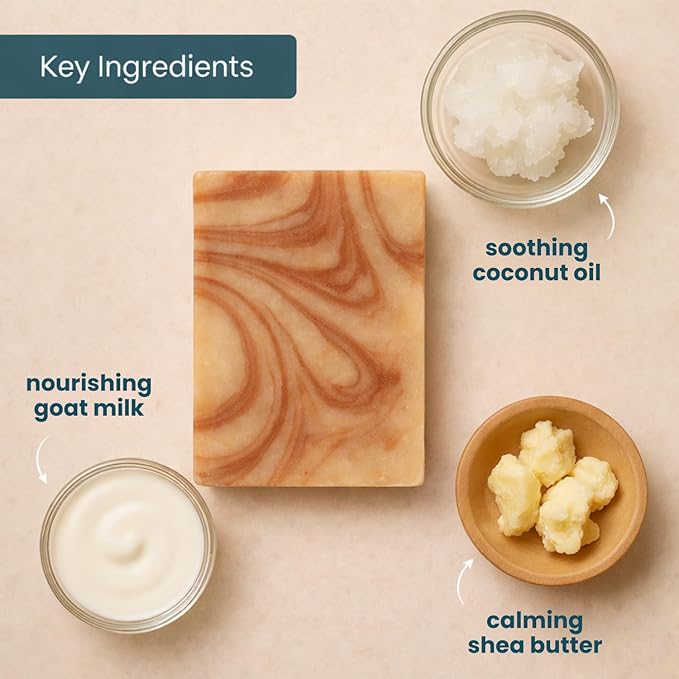 Sandalwood Soap Bar (3 Pack) - Goat Milk Soap for Men & Women - Natural, Handmade w/Real Milk - Dry Skin, Hands/Body - Premium, Gentle, No Dyes - (Large, 5oz)