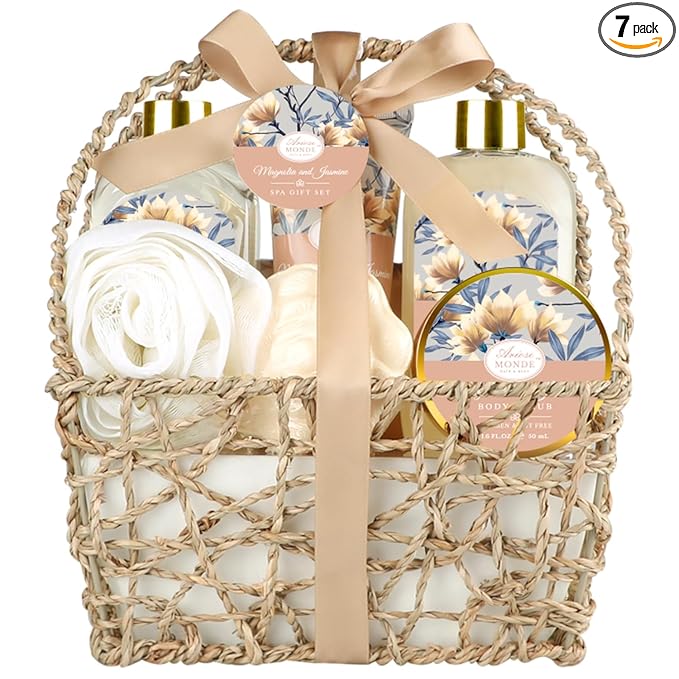 Home Spa Gift Basket, Bath Spa Kit for Women, with Body Lotion, Shower Gel, Bubble Bath, Body Scrub, Bath Salt, Bath Bomb, Bath Gift Set for Mother, Wife Her, with Magnolia and Jasmine Scent