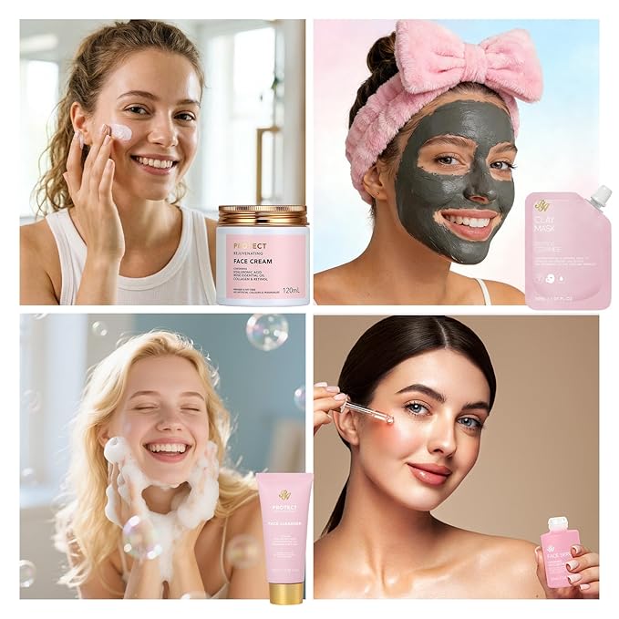 32 Pcs Mother's Day Gift, Rose Bath and Body Gift Basket for Women, Hydrating Facial Skin Care Set, Self Care Pampering Kit, Women Home Spa Basket Set, Birthday, Anniversary, Wife