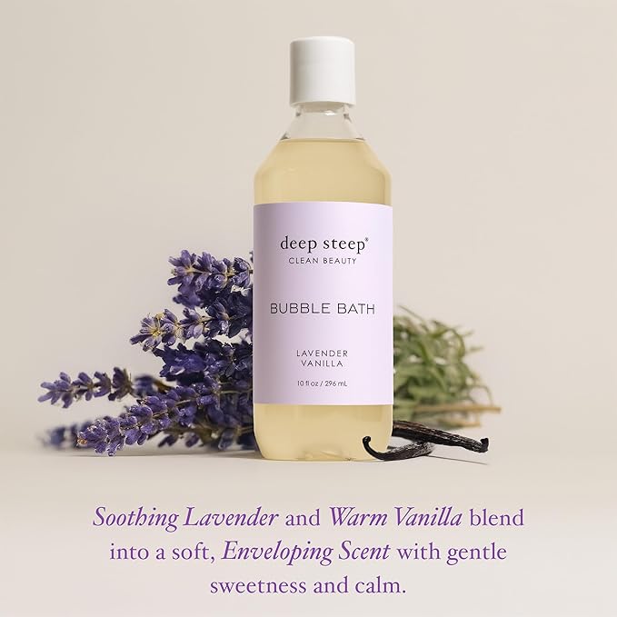 Deep Steep Bubble Bath, Lavender Vanilla, 10 oz – Soothing Soak with Shea Butter, Argan Oil, Aloe Vera & Coconut Oil – Vegan, Sulfate-Free, PH-Balanced Clean Beauty