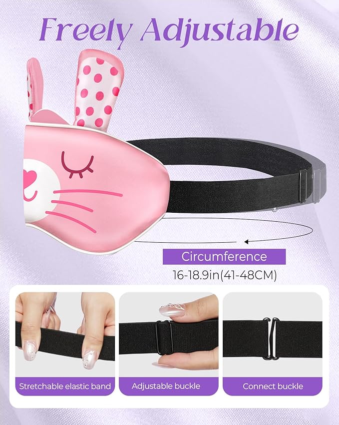 Miss Adola Sleep Mask for Kids - Valentines Gift for Kids Cute Silk Eye Cover for Sleeping Soft Kawaii Eyeshade Animal Eye Blindfold with Adjustable Strap for Girls Teens, Rabbit
