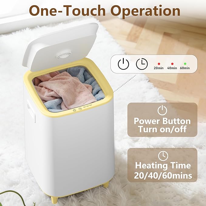 22L Towel Warmer for Bathroom – Fast Heating Blanket Warmer, Fits Two 40" x 70" Oversized Towels, Blankets & Bathrobes, Auto Shut-Off, Adjustable Timer, Portable Towel Warmer Bucket - Yellow