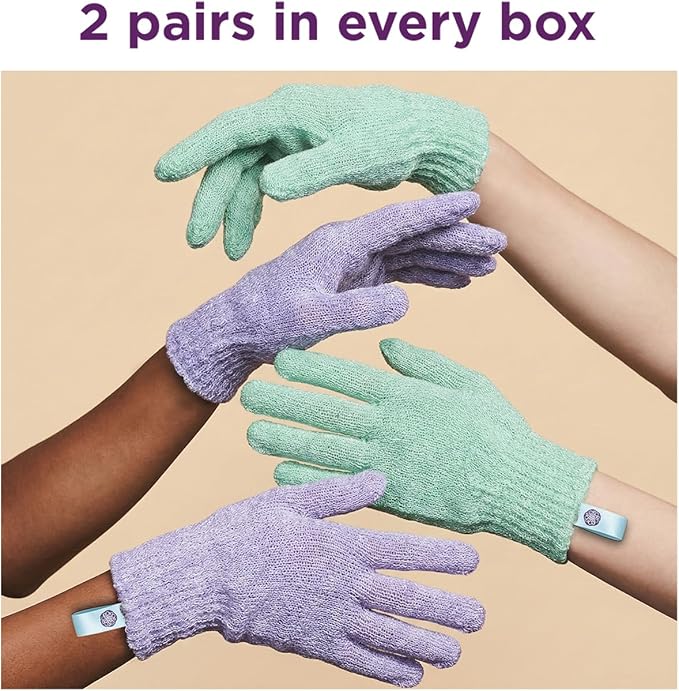 Love Being Scrubbed Body Exfoliating Gloves (2 Pair, 4 Count, Assorted Colors), Stretchy Exfoliating Body Scrubber for Bath & Shower, Body Exfoliator for Women & Men for Softer, Smoother Skin