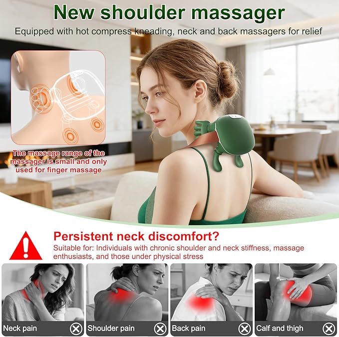 Nooydio Neck Massager, Neck and Back Massager with Heat & 4D Kneading, Shiatsu Deep Tissue Wireless Massager for Shoulder Cervical Pain Relief, Portable Rechargeable for Home Office (Green)