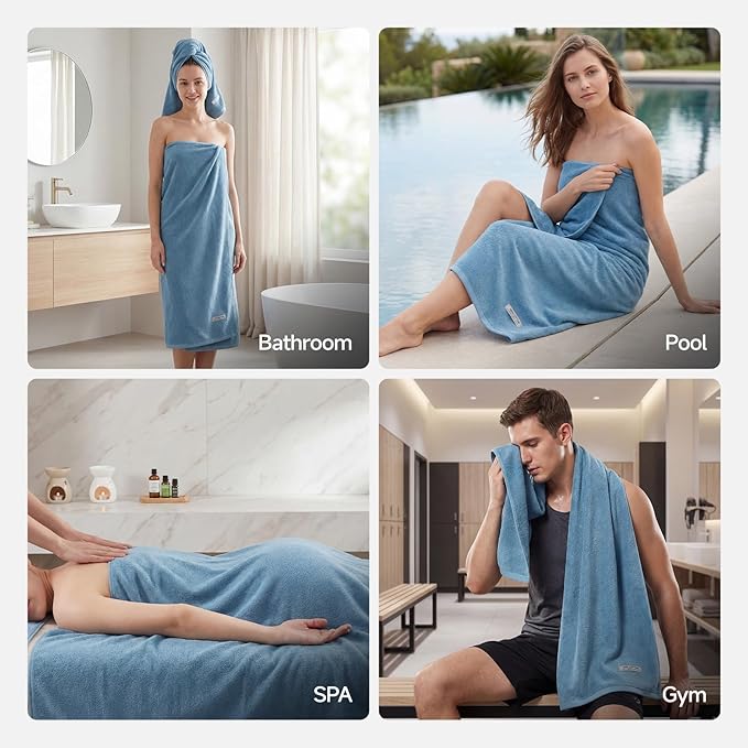 ecolook Bath Towels Set of 4,100% Cotton,27 x 55 Inches,Quick-Drying & Absorbent,Soft,Lightweight Towels for Bathroom,Shower,Spa, Gym & Hotel,Light Blue