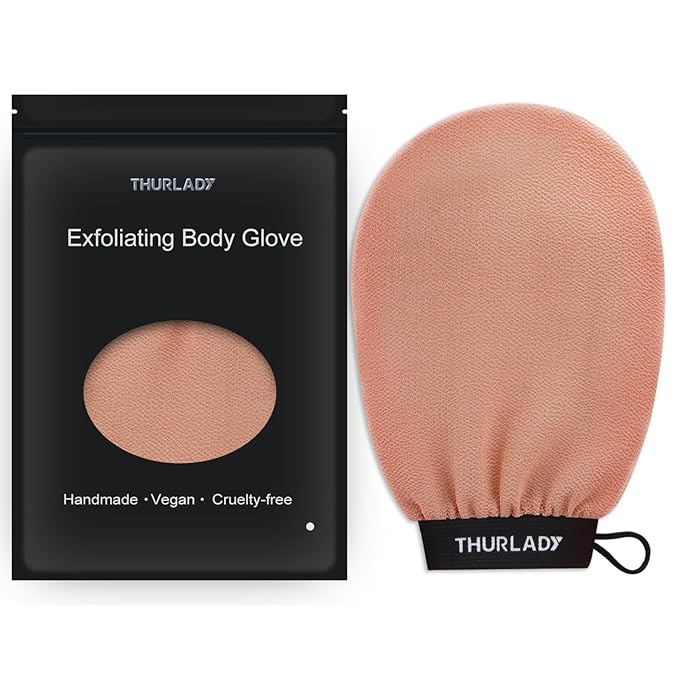 Exfoliating Glove, Korean Exfoliating Mitt Body Scrubber, Viscose Fiber Bath Shower Scrub Gloves, Dead Skin Remover for Body, Skin Care Tools for Smoother Skin, Self-Tan Prep & Removal, Peach