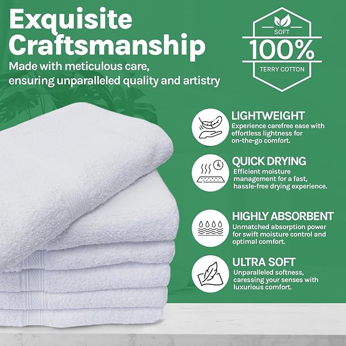 Towels N More 6 Pack 20"X40" Small Light Weight Gym Towels or Can be Used as Kids Bath Towels or Salon Towel, 100% Ring Spun Cotton Loops Sweat Towels Women's Hair Dry Towel