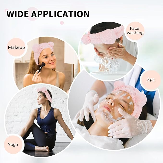 WHAVEL 2PCS Spa Headband - Cute Bear Ears Makeup Headband for Face Wash, Soft Facial Hair Band (Pink, Coffee)